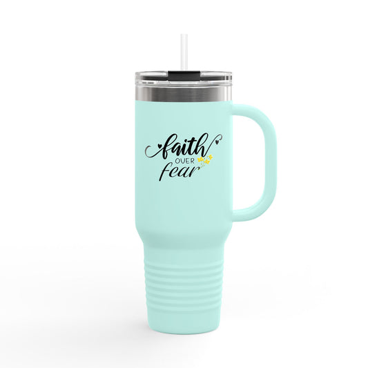 Faith Over Fear Insulated Travel Mug, 40oz | Motivational Drinkware for On-the-Go | Perfect Gift for Adventurers, Coffee, Tea and Water Lovers